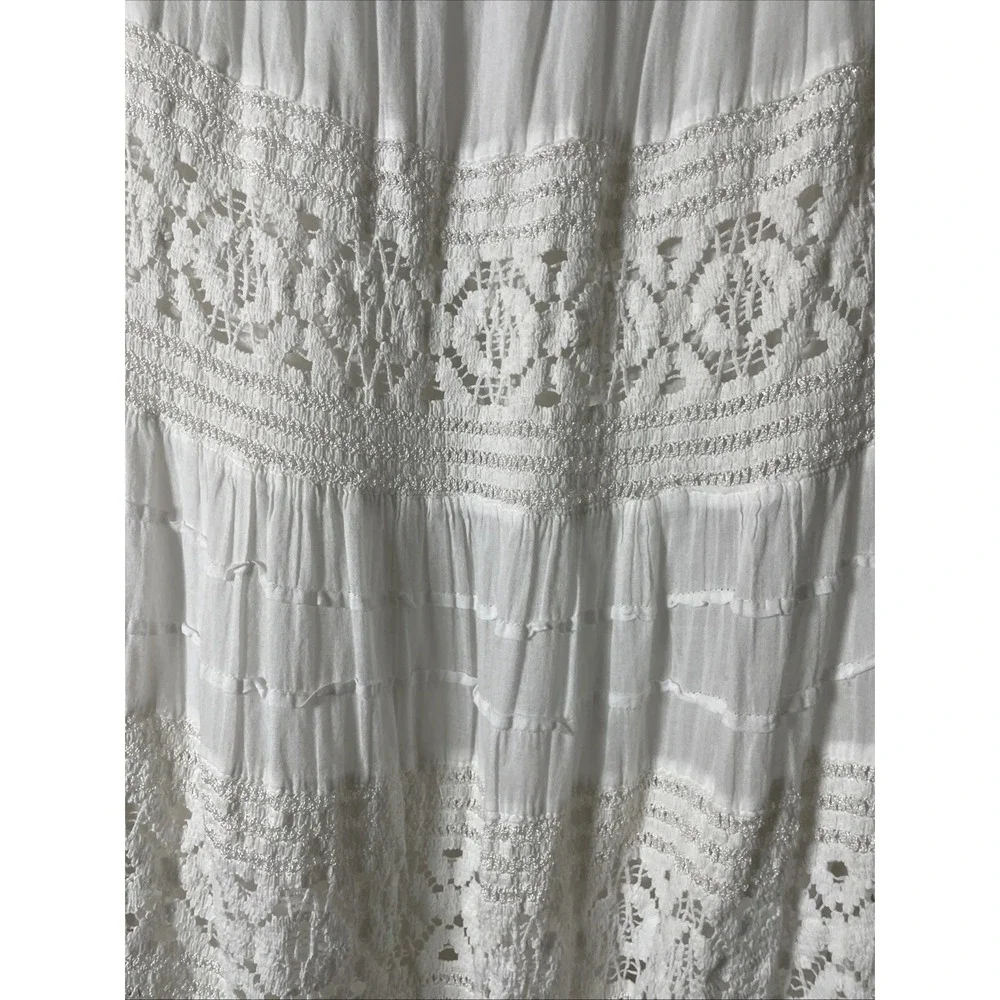 Decorated Originals Women's Size 3X White Cotton Boho Peasant Crochet Skirt